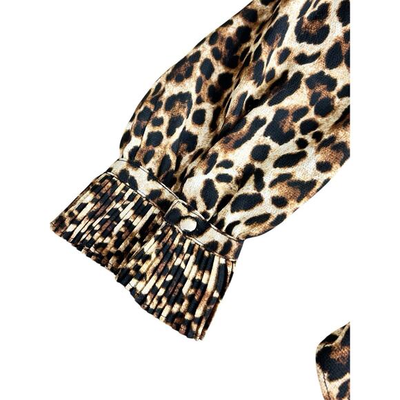 IMNYC Isaac Mizrahi Animal Print Blouse Sz S V-Neck Long-Sleeve Pleated Collar - Picture 5 of 8